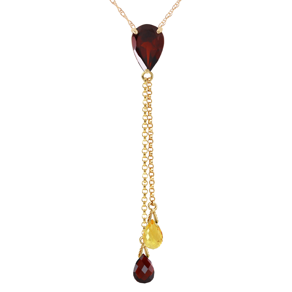 14K. SOLID GOLD NECKLACE WITH GARNETS & CITRINE (Yellow Gold) - Picture 3 of 3